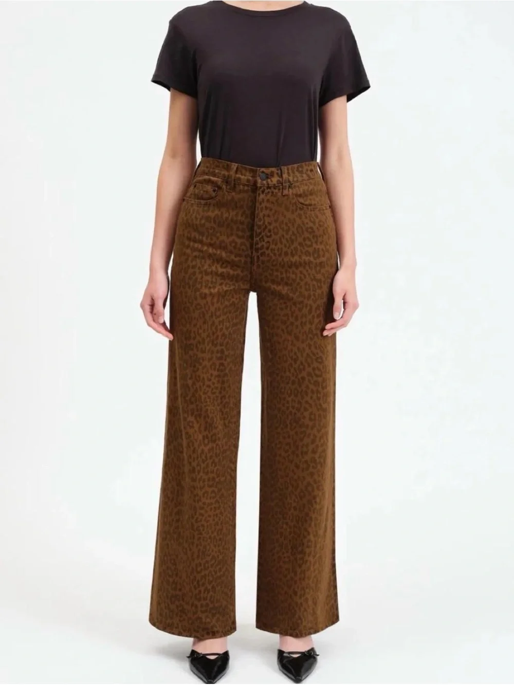 Daze High-Rise Brown Leopard Wide Leg Jeans - Picture 1 of 6